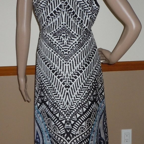 White House Black Market Sleeveless V-Neck Tribal Print HiLo Dress Sz 2 EUC $170 - Picture 5 of 14